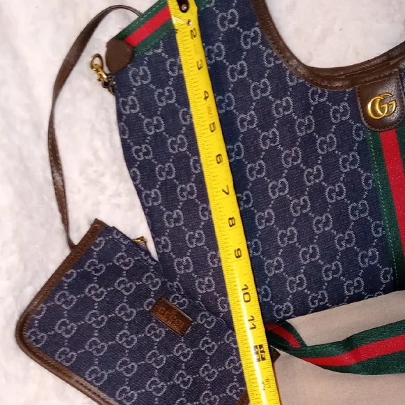 Gucci Blue Denim Shoulder Bag with Cherry Lime Strap Webbing - Picture 11 of 15